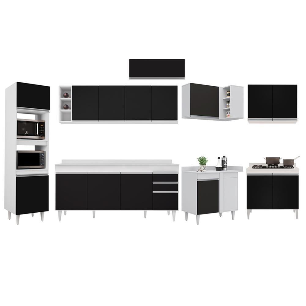 Armário De Cozinha Modulada De Canto 9 Peças Cp05 Balcão Com Tampo Branco/preto - Lumil - 6