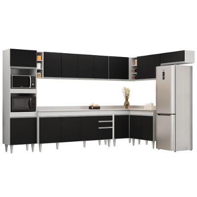 Armário De Cozinha Modulada De Canto 9 Peças Cp05 Balcão Com Tampo Branco/preto - Lumil