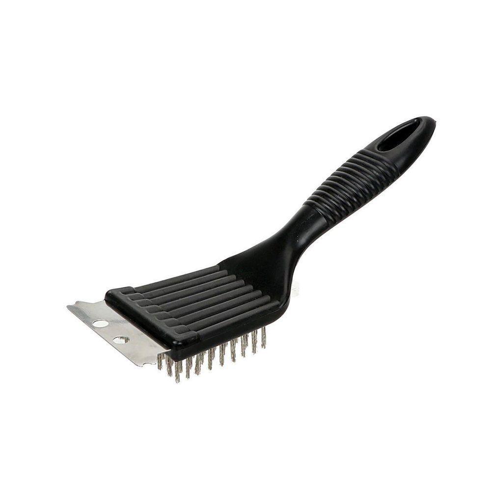 Escova Limpa Grelha De Churrasqueira Cabo Espatula Cerdas De Aço - 1