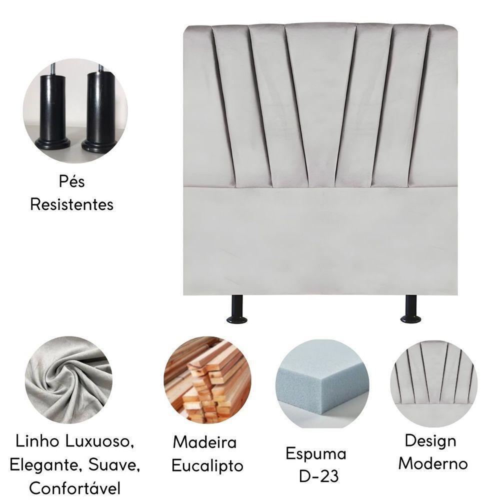 Cabeceira Estofada Cama Box Solteiro 90 Cm Malu Linho Cinza Claro - 4