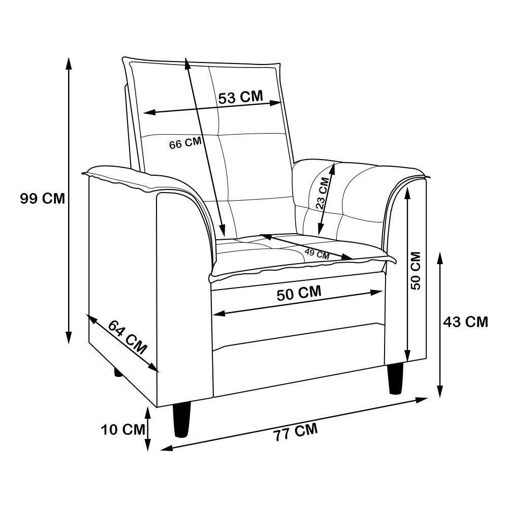 Poltrona Decorativa Estofada Confortável Sala Isis Veludo Azul Marinho - 3