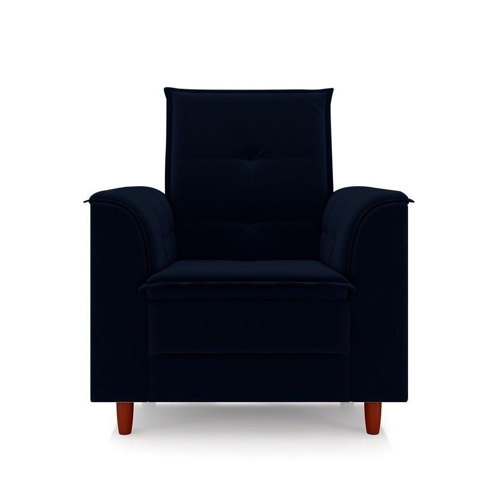 Poltrona Decorativa Estofada Confortável Sala Isis Veludo Azul Marinho - 6
