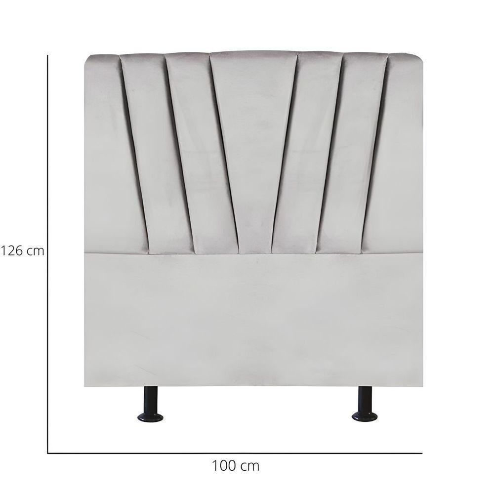 Cabeceira Solteiro Cama Box Estofada 100 Cm Emma Veludo Cinza Claro - 3