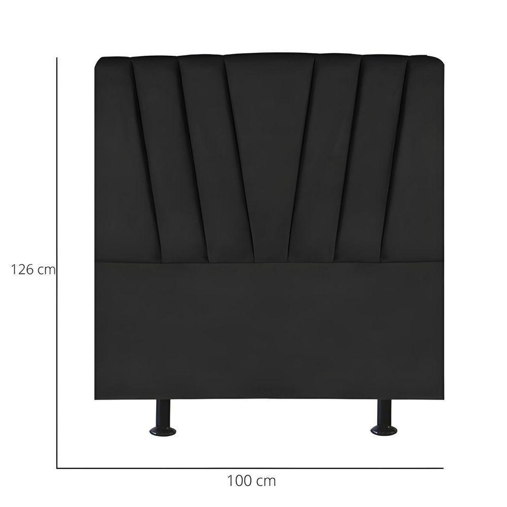 Cabeceira Estofada Cama Box Solteiro 100 Cm Malu Corino Preto - 3