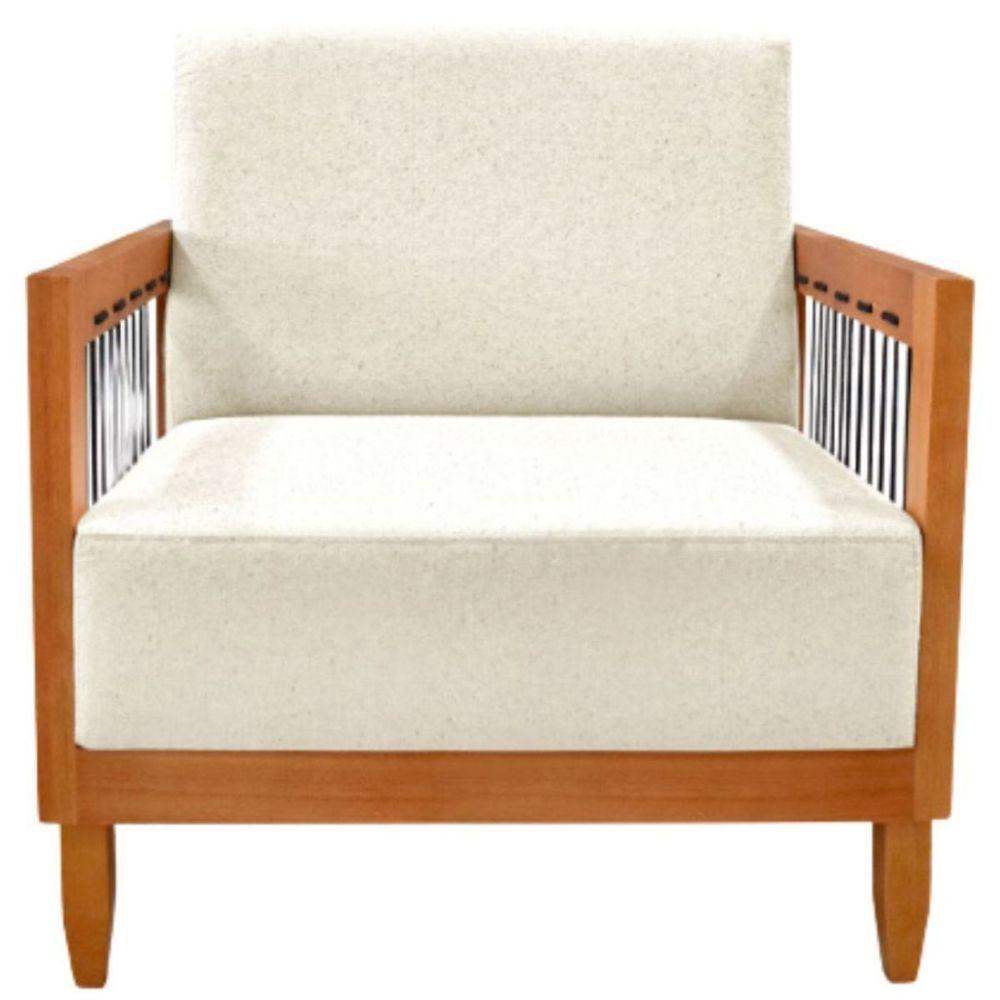 Poltrona Decorativa Yves Sala De Estar Recepção Escritório Linho Rústico Natural - 5