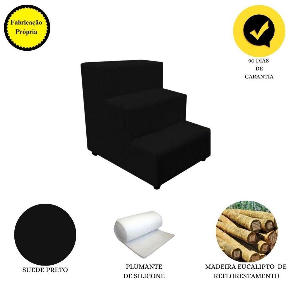 Escadinha Rampa Subir Sofá Cama Cães Cachorro Gato Suede Preto - 5