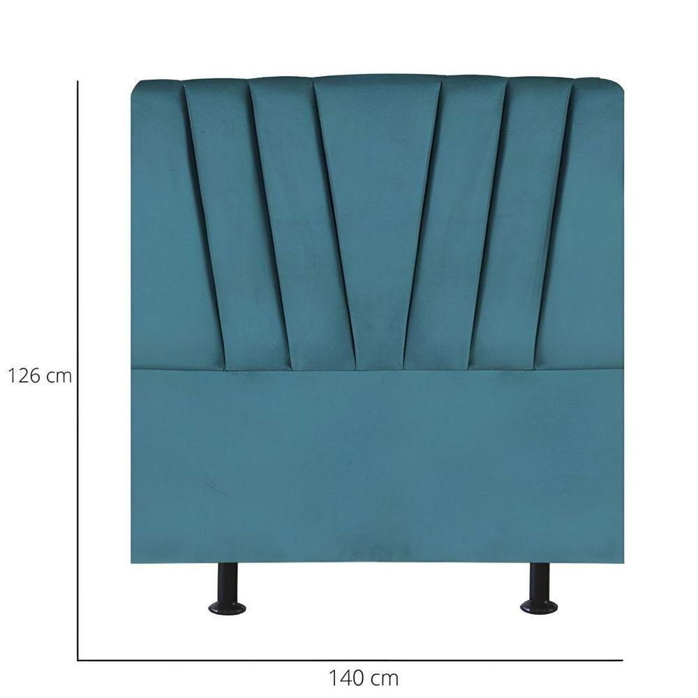 Cabeceira Estofada De Cama Casal Box 140 Cm Malu Suede Azul Turquesa - 3