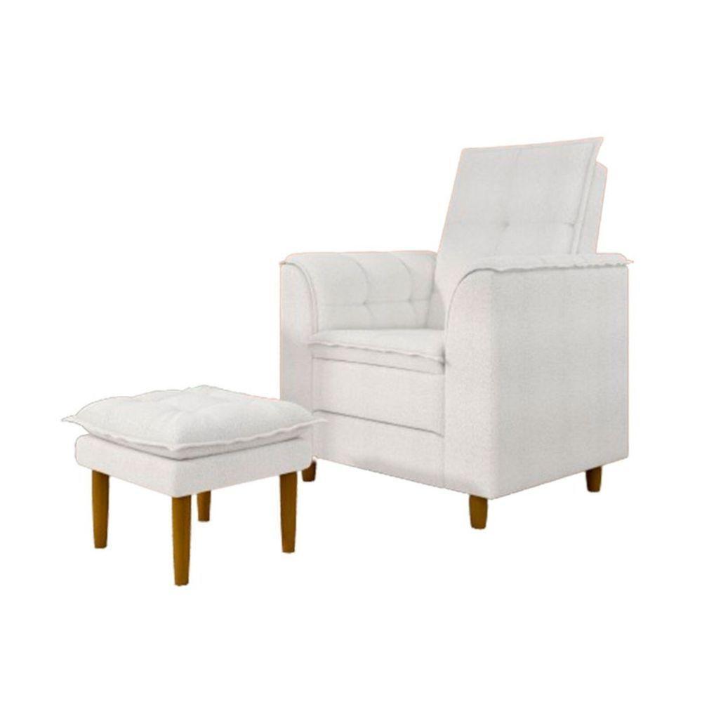 Poltrona Amamentação Confortável Com Puff Ayla Bouclê Off White - 1