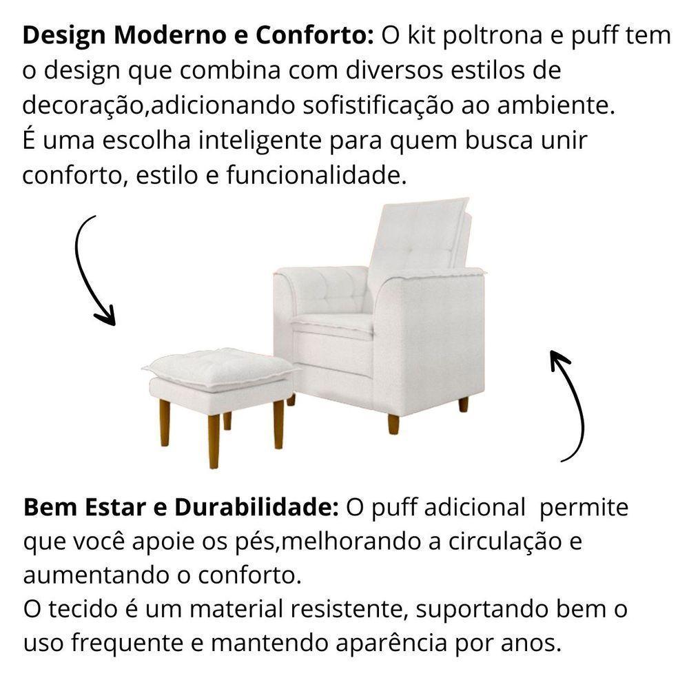 Poltrona Amamentação Confortável Com Puff Ayla Bouclê Off White - 5