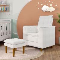 Poltrona Amamentação Confortável Com Puff Ayla Bouclê Off White - 2