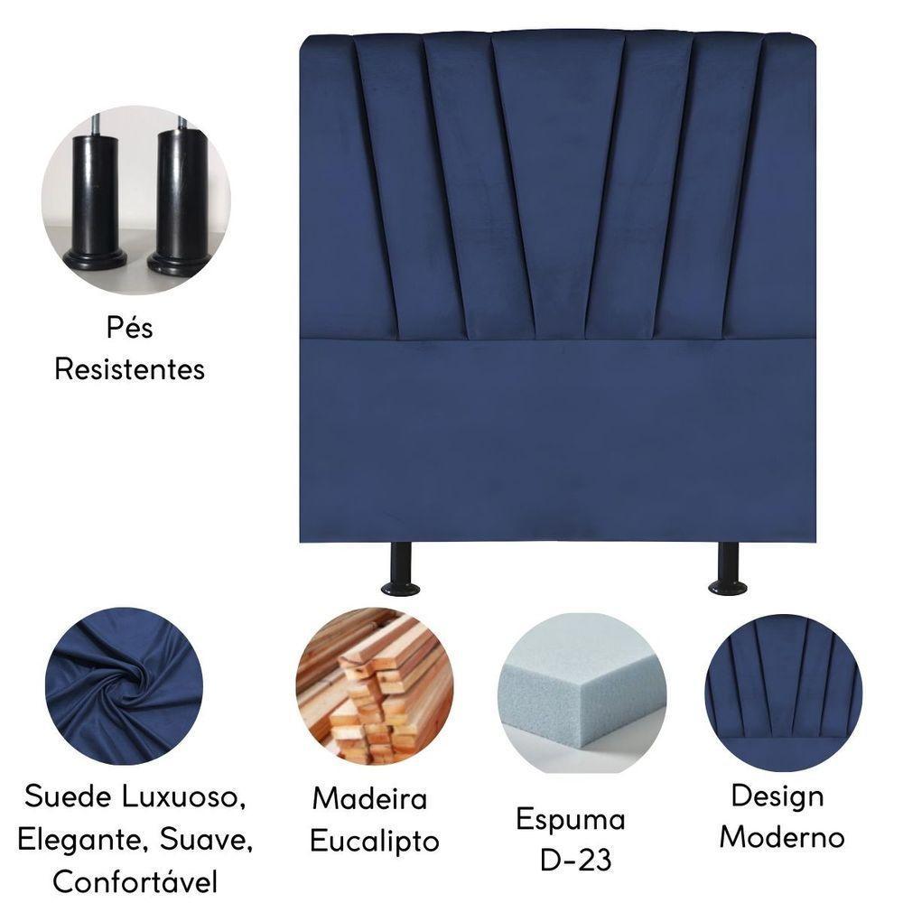 Cabeceira Solteiro Cama Box Estofada 100 Cm Emma Suede Azul Marinho - 4