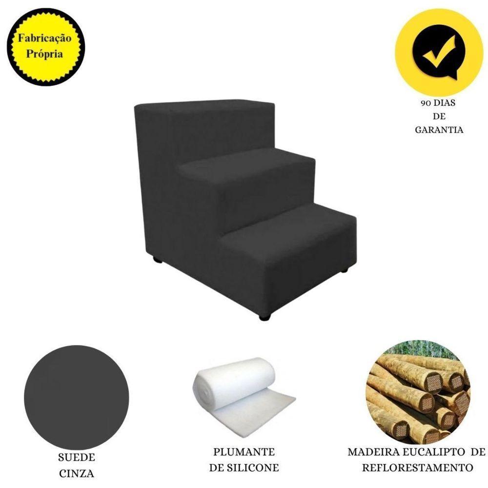 Escadinha Rampa Subir Sofá Cama Cães Cachorro Gato Suede Cinza - 4