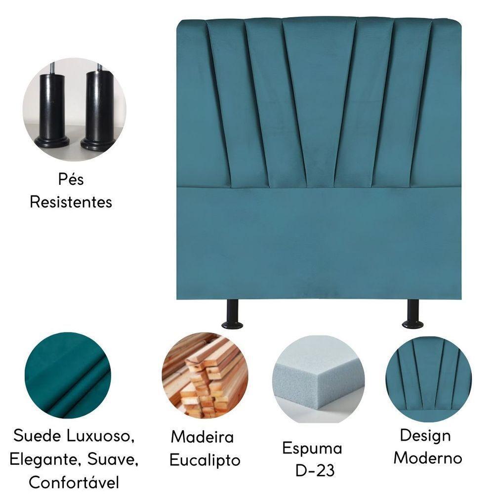 Cabeceira Estofada Cama Box King 195 Cm Malu Suede Azul Turquesa - 4