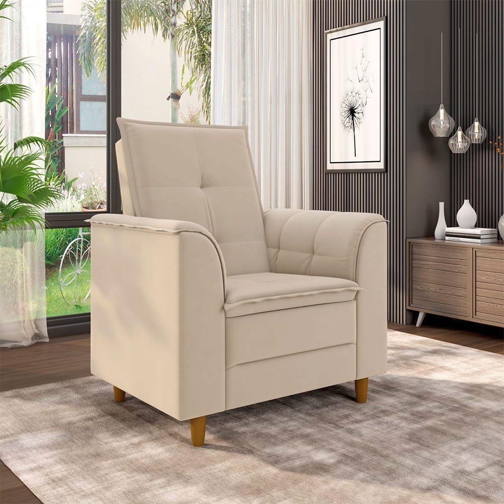 Poltrona Para Sala Confortável Decorativa Laura Suede Bege - 1