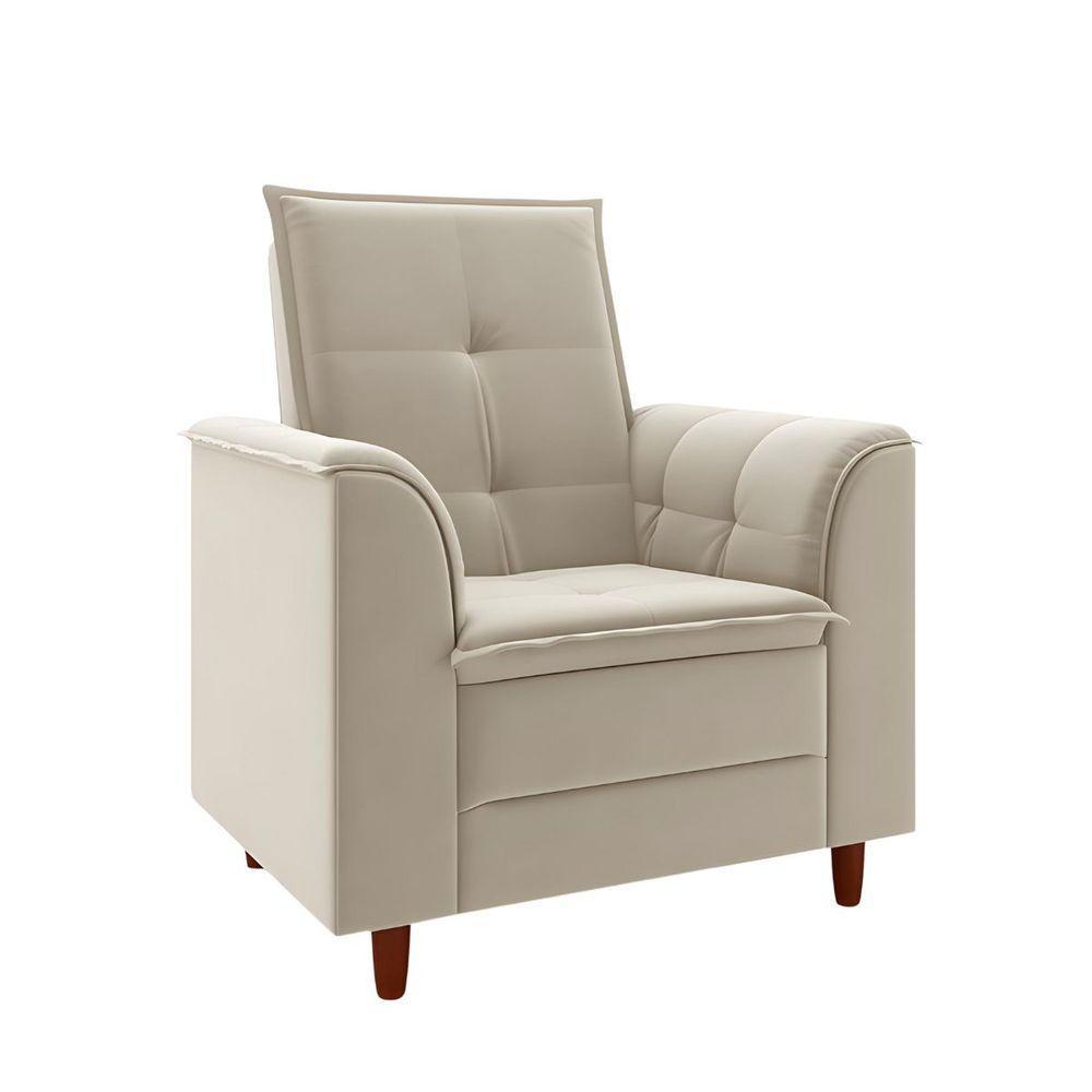 Poltrona Para Sala Confortável Decorativa Laura Suede Bege - 2