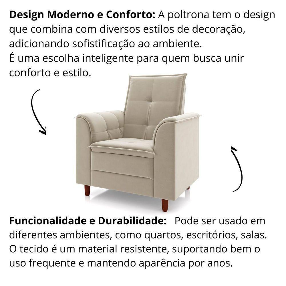 Poltrona Para Sala Confortável Decorativa Laura Suede Bege - 5