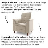 Poltrona Para Sala Confortável Decorativa Laura Suede Bege - 5