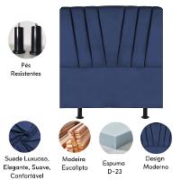 Cabeceira Estofada Cama Box Solteiro 100 Cm Malu Suede Azul Marinho