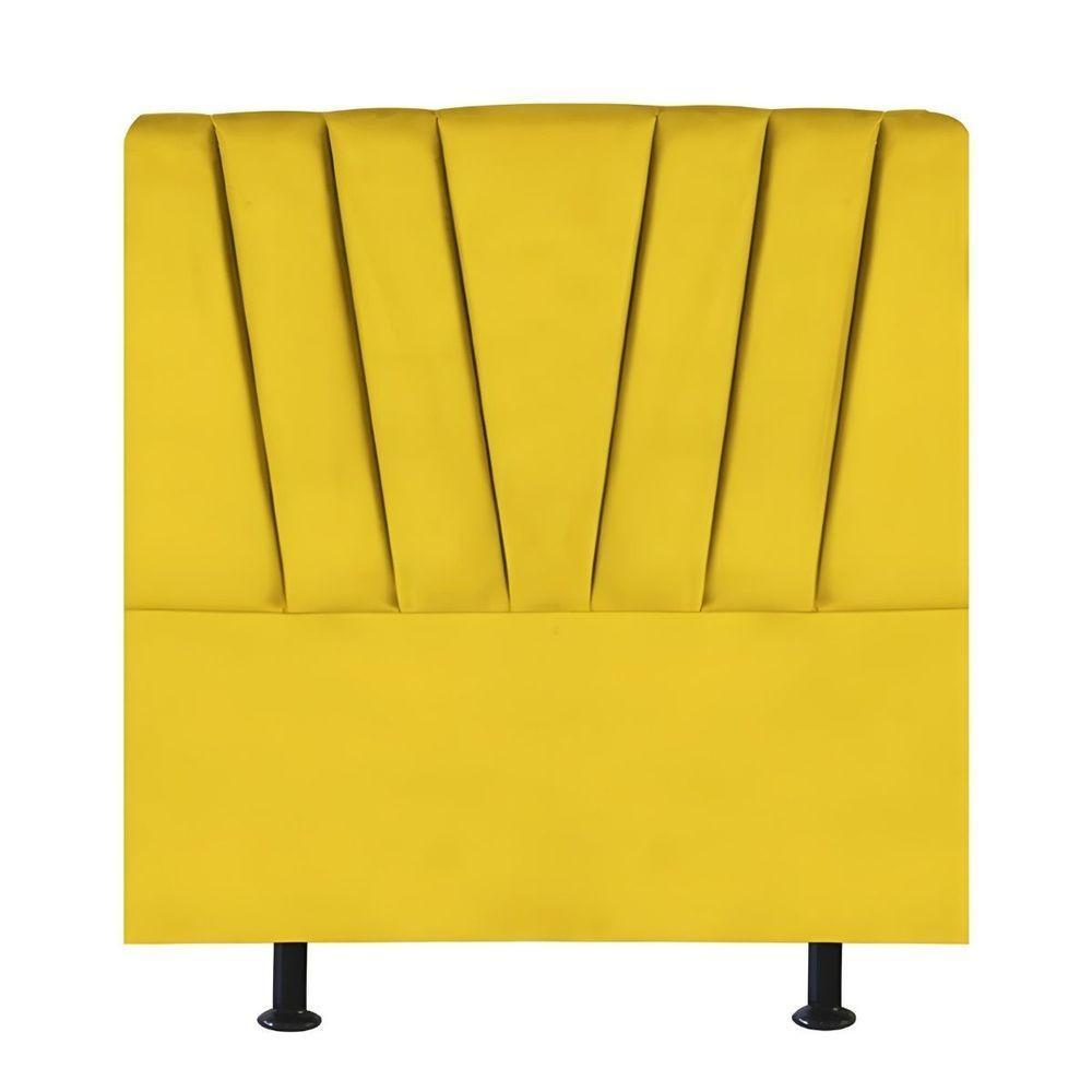 Cabeceira Estofada Cama Box Solteiro 90 Cm Malu Suede Amarelo - 1