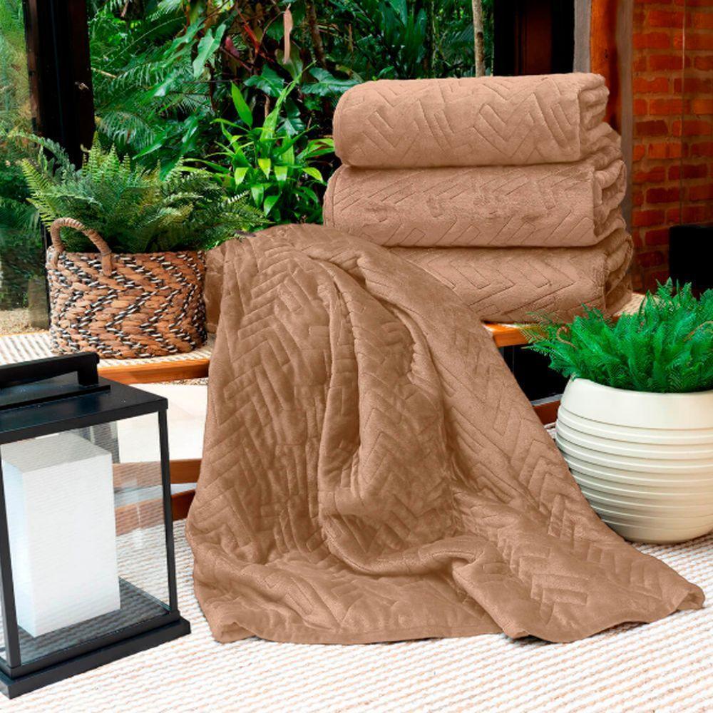 Cobertor Buettner Casal Flannel Plush 100% Poliéster Dupla Face 220mx240m Khaki Escuro / Khaki Claro - 3
