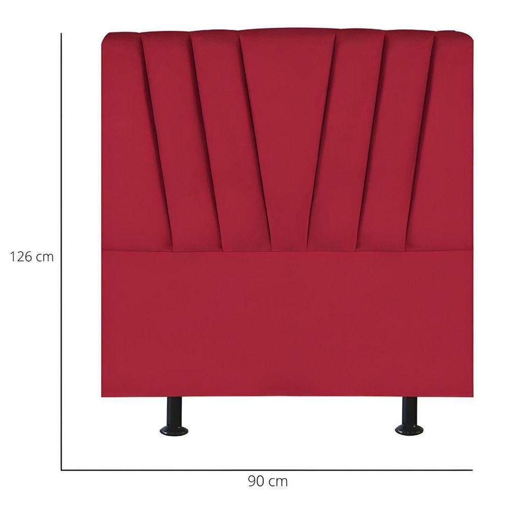 Cabeceira Estofada Cama Box Solteiro 90 Cm Malu Suede Vermelho - 3