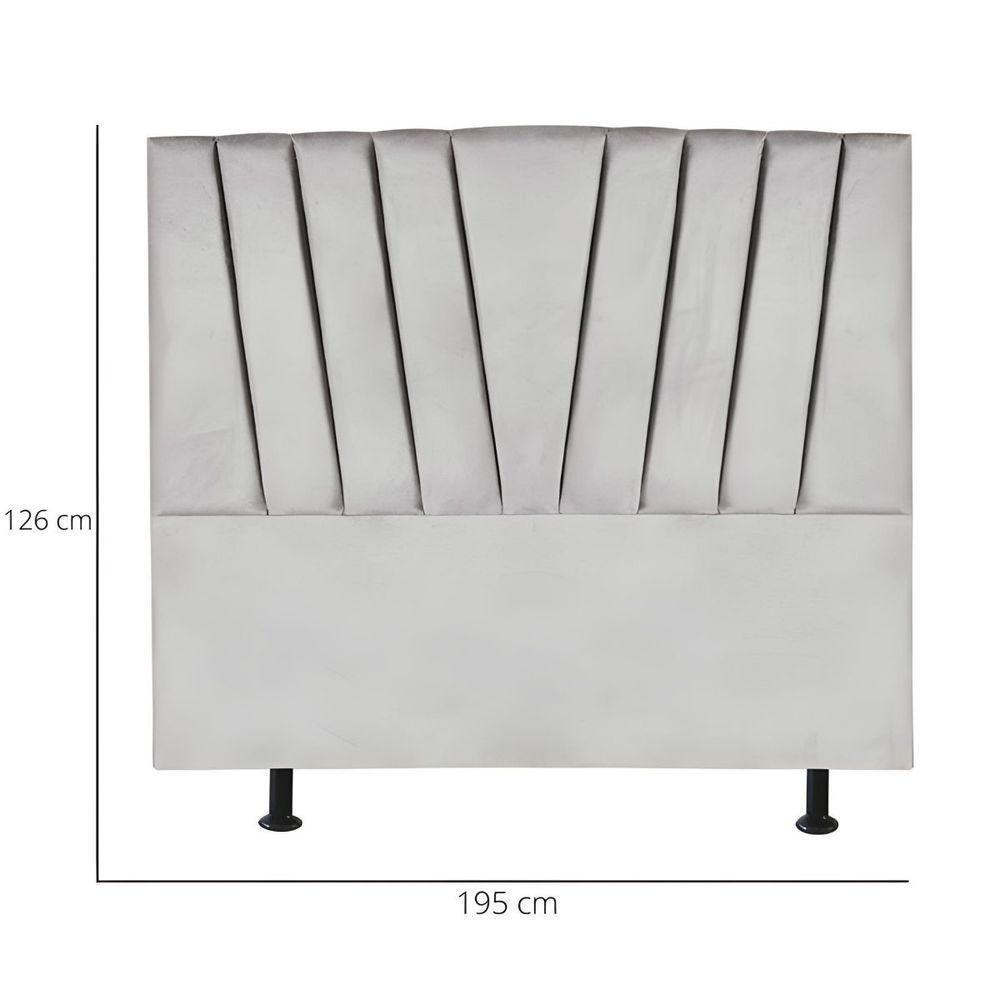 Cabeceira Estofada Cama Box King 195 Cm Malu Suede Cinza Claro - 3