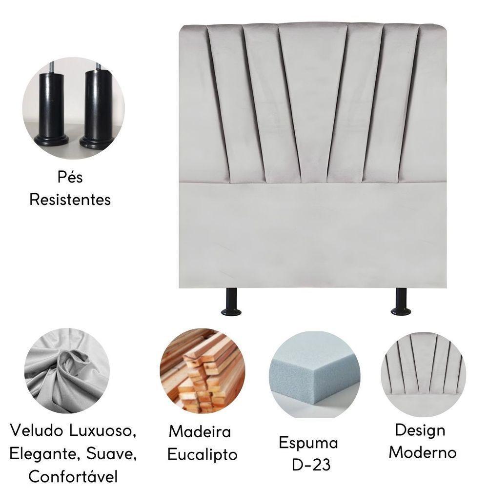 Cabeceira Solteiro Cama Box Estofada 90 Cm Emma Veludo Cinza Claro - 4