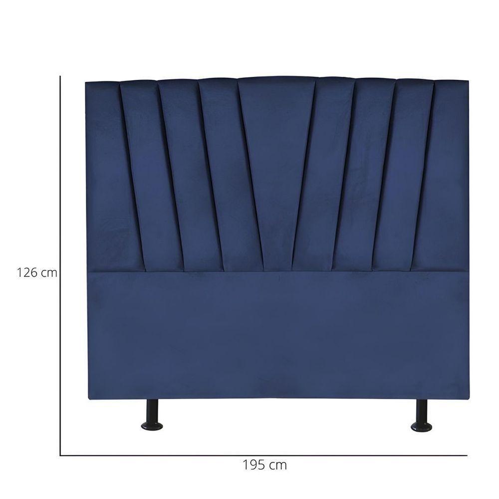 Cabeceira Estofada Cama Box King 195 Cm Malu Suede Azul Marinho - 3