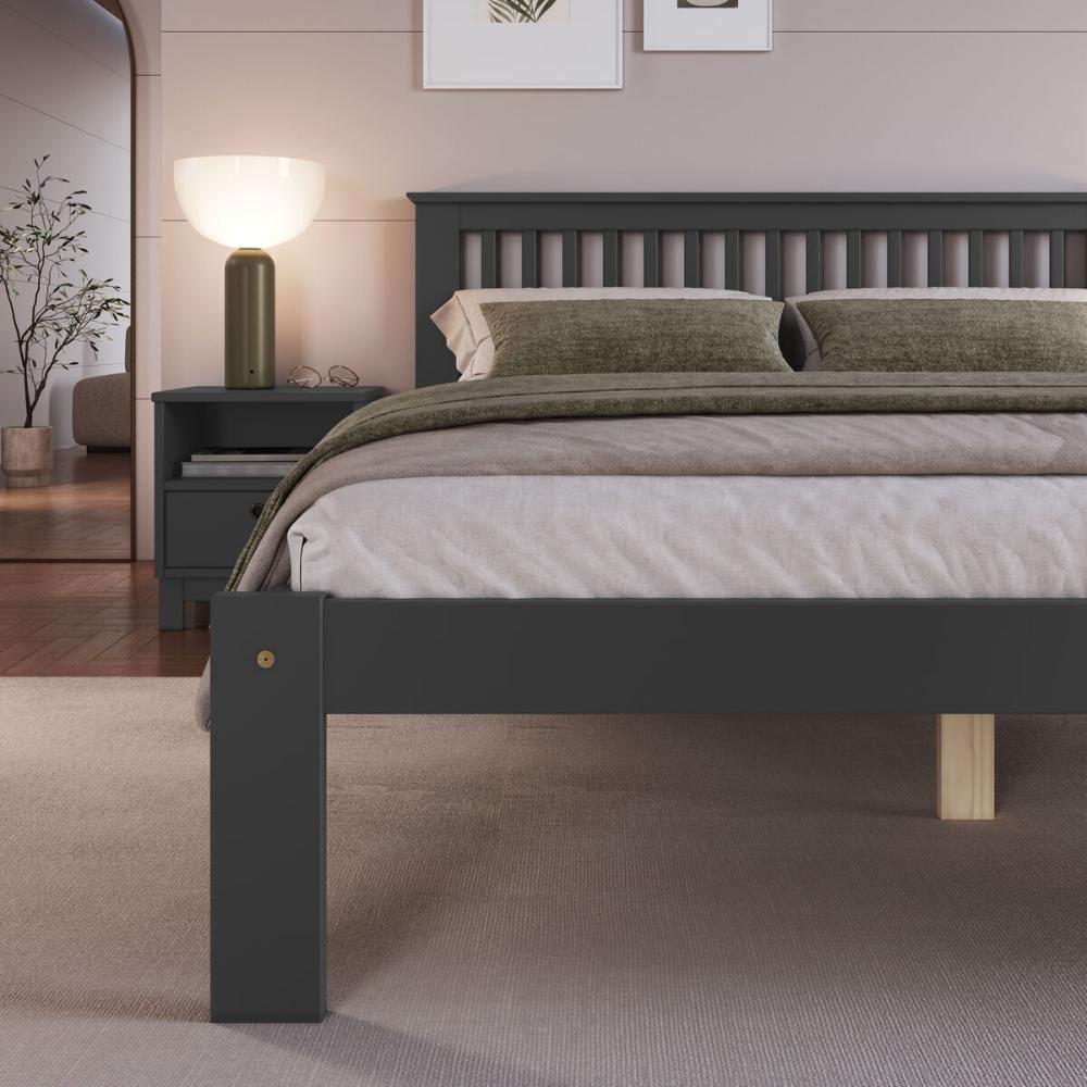 Cama De Casal De Madeira Maciça Para Colchão 138x188cm Multimóveis Cr35273 Charcoal - 2