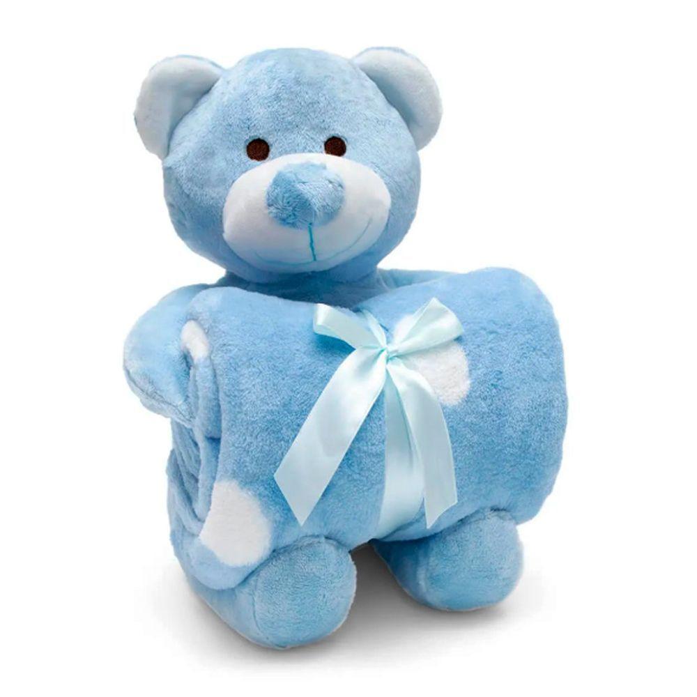 Manta E Bichinho Pelúcia Buettner Baby Microfibra Urso Azul - 1
