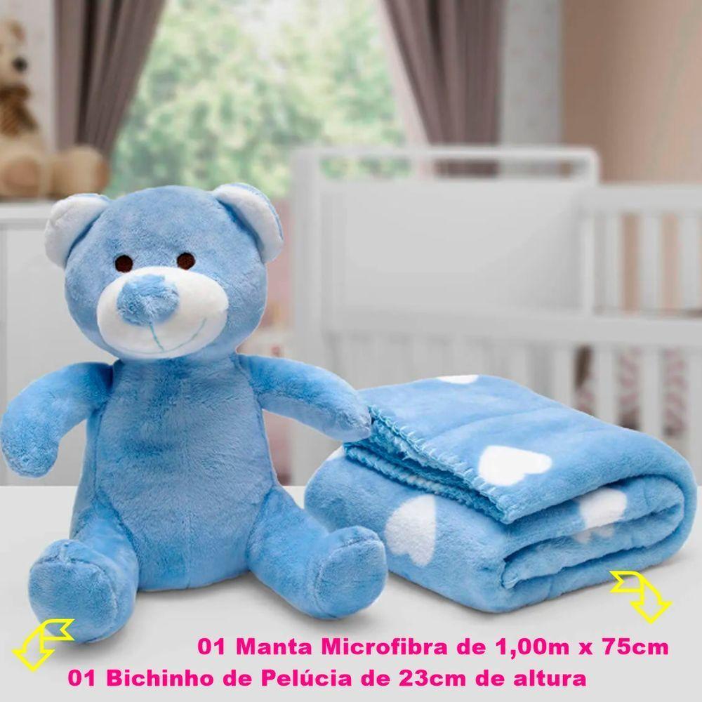 Manta E Bichinho Pelúcia Buettner Baby Microfibra Urso Azul - 4