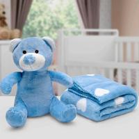 Manta E Bichinho Pelúcia Buettner Baby Microfibra Urso Azul - 2