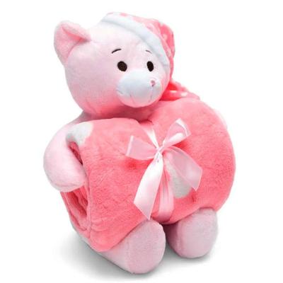 Manta E Bichinho Pelúcia Buettner Baby Microfibra Teddy Com Touca Rosa