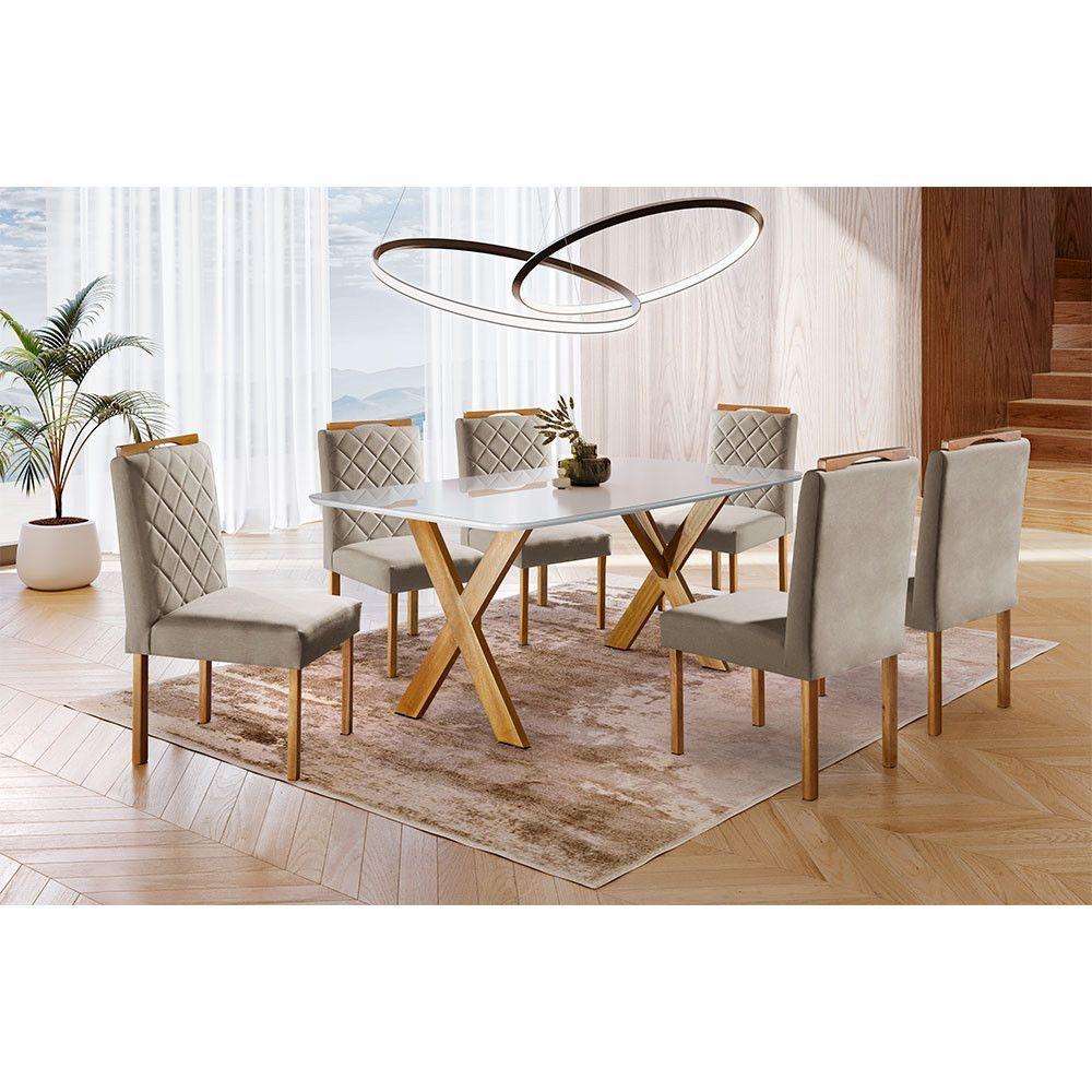 Conjunto Sala De Jantar 6 Lugares Espanha Mesa E Cadeiras Mel/off-white/linho Areia - 2