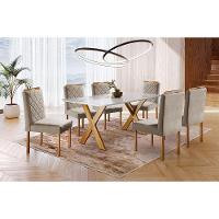 Conjunto Sala De Jantar 6 Lugares Espanha Mesa E Cadeiras Mel/off-white/linho Areia - 2