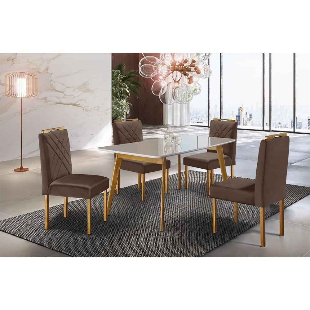 Conjunto Sala De Jantar Com 4 Lugares Slim Móveis Mundial Mel-off White-marrom - 6