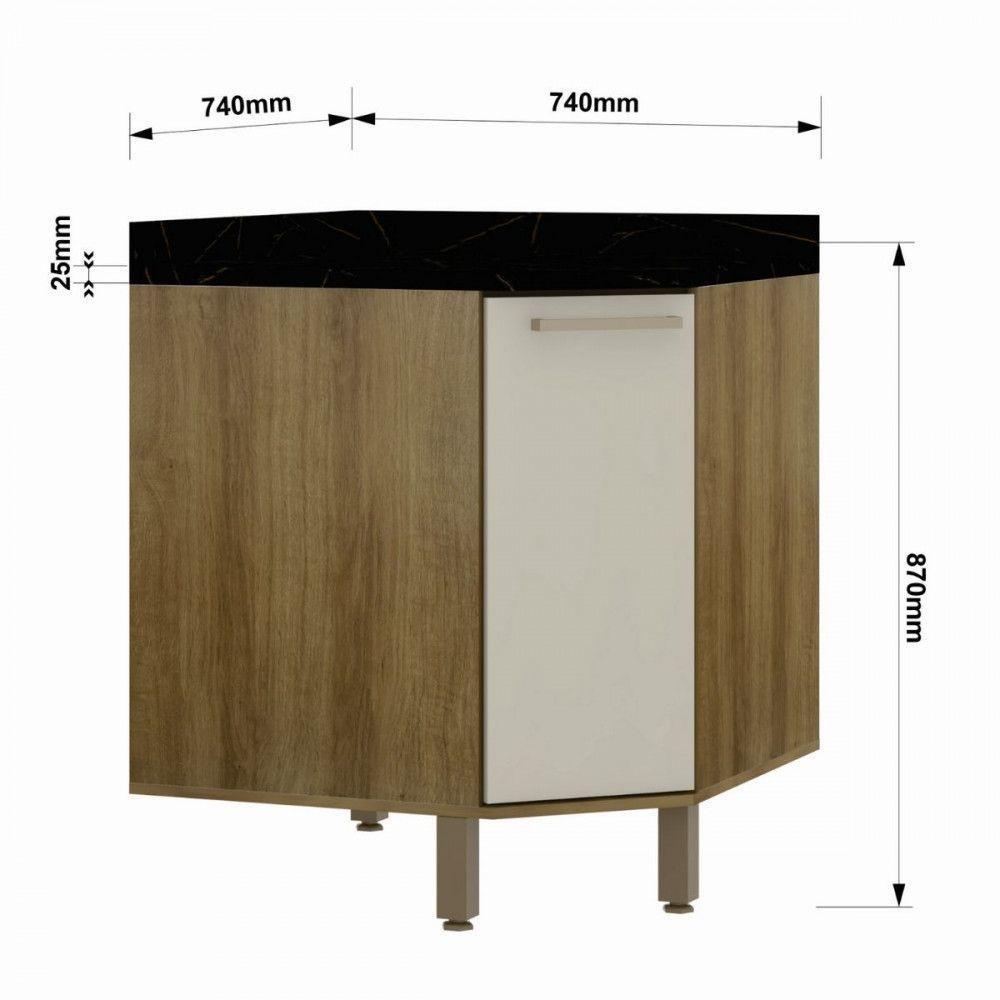 Balcão Canto Diagonal Com Tampo 1 Porta Luciane Isis Avela/mocca - 2