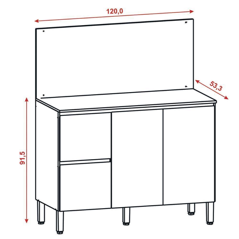 Balcão Com Tampo Cozinha Art 120 Cm Com 3 Portas E 2 Gavetas Branco Ártico Travertino - 4