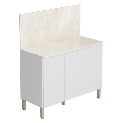 Balcão Com Tampo Cozinha Art 120 Cm Com 3 Portas E 2 Gavetas Branco Ártico Travertino