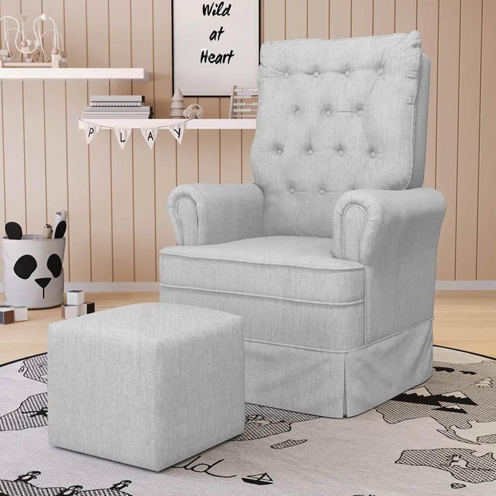 Kit 02 Poltronas De Amamentação E Descanso Com Balanço Laís G05 Linho Cinza Claro - Mpozenato - 2