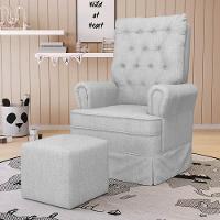 Kit 02 Poltronas De Amamentação E Descanso Com Balanço Laís G05 Linho Cinza Claro - Mpozenato - 2