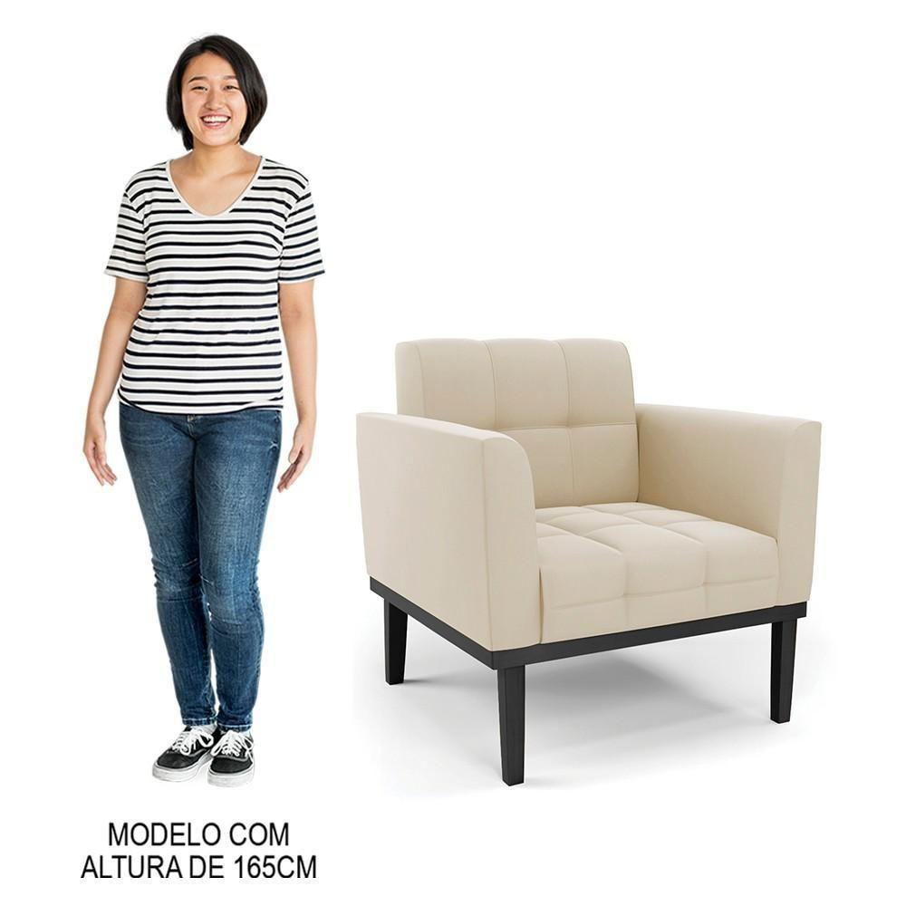 Sofá Namoradeira E 1 Poltrona Base Madeira Preto Ana Suede Bege - Ibiza - 7