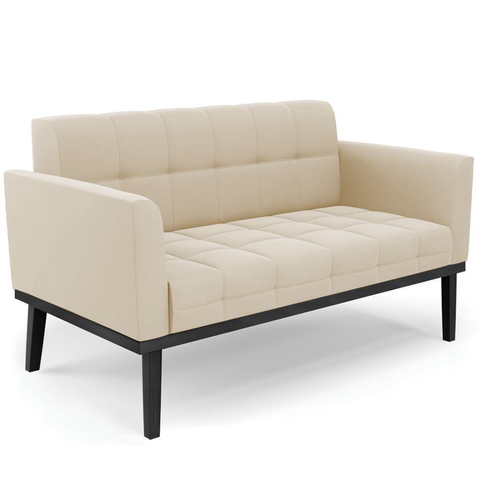 Sofá Namoradeira E 1 Poltrona Base Madeira Preto Ana Suede Bege - Ibiza - 10