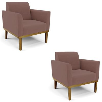 Kit 2 Poltronas Maressa Base Madeira Veludo Rosê Ibiza