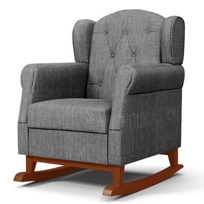 Poltrona De Amamentação Base Madeira Balanço Lucy P04 Linho Cinza Escuro - Mpozenato
