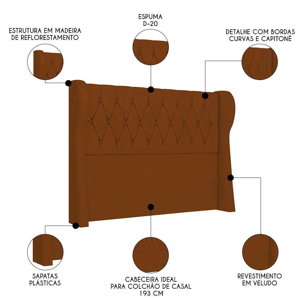 Cabeceira Casal King Cama Box 195cm Malva I02 Veludo Terracota - Mpozenato - 3