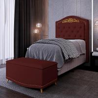 Cabeceira Cama Box Solteiro 90cm Com Calçadeira Baú Imperial J02 Veludo Vinho - Mpozenato - 2