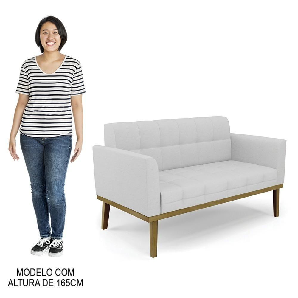 Sofá Namoradeira E 1 Poltrona Base Madeira Castanho Ana Linho Cinza - Ibiza - 6