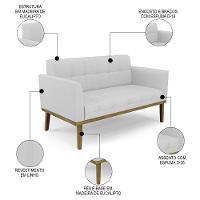 Sofá Namoradeira E 1 Poltrona Base Madeira Castanho Ana Linho Cinza - Ibiza - 3