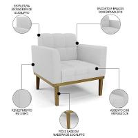 Sofá Namoradeira E 1 Poltrona Base Madeira Castanho Ana Linho Cinza - Ibiza - 5